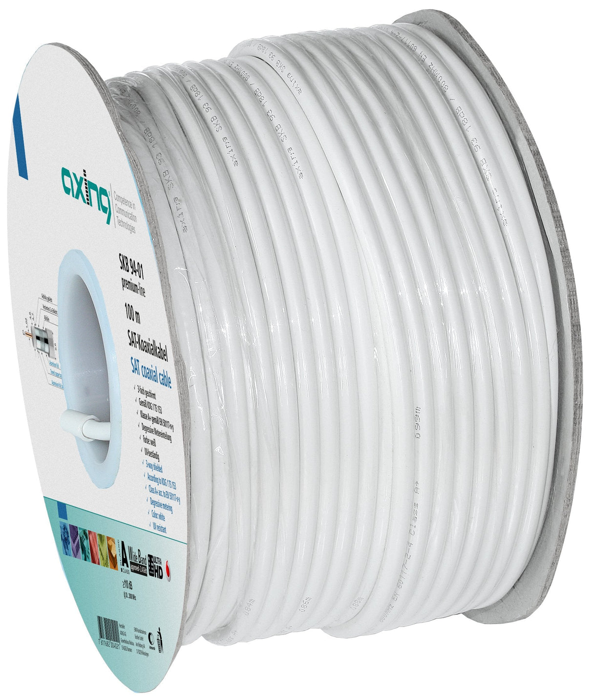 Axing Koaxialcable 100m Ring Skb 94-01 Kdg 1 Ts 153 Kl.A+ 3-Fach Geschirmt Wei