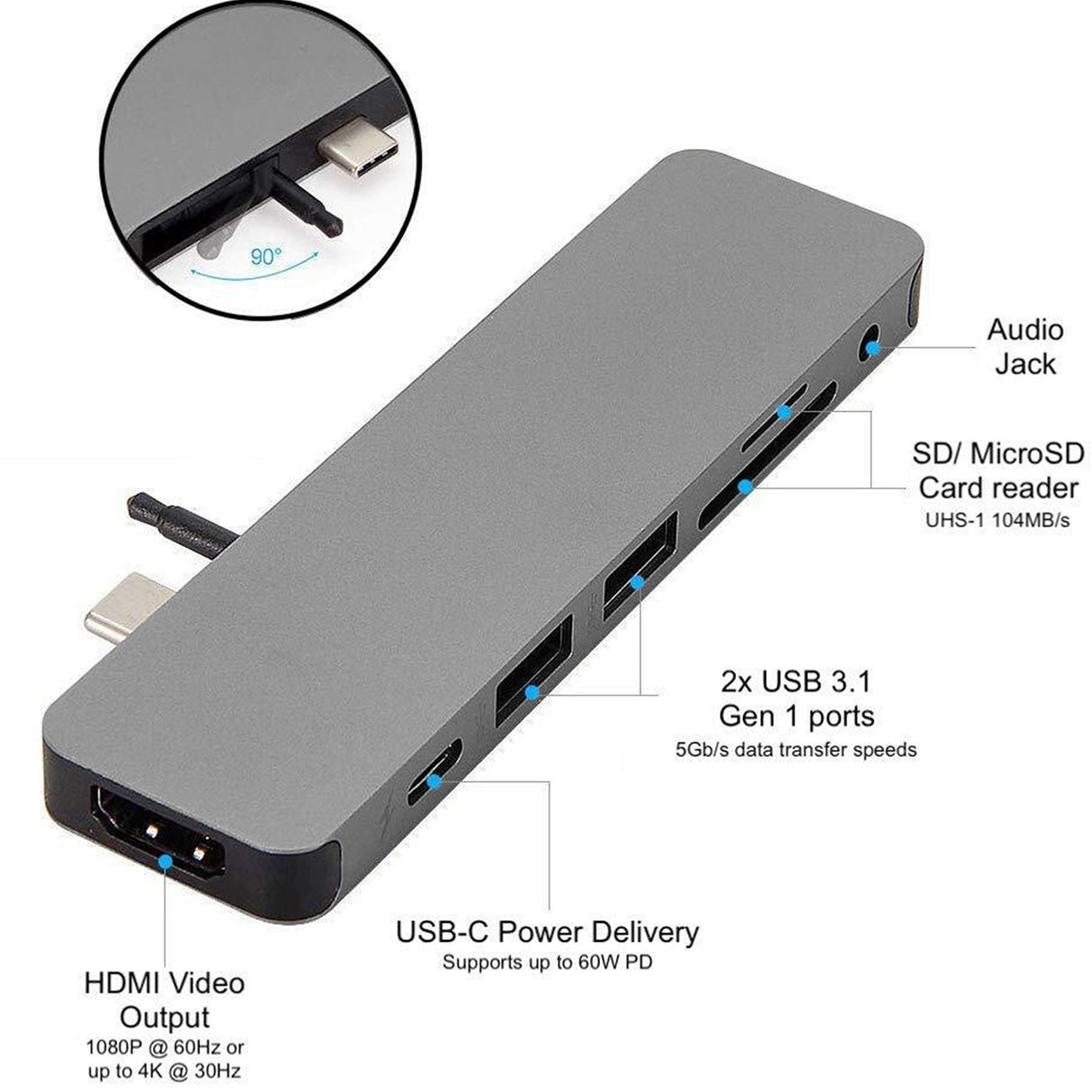 EAN 0817110013536 - Sanho HyperDrive SOLO 7-in-1 Alámbrico USB 3.2 Gen 1 (3.1 Gen 1) Type-C Gris imagen 4
