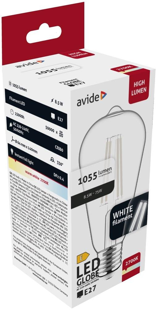 Avide Led Birne Blanco Filament M64 8.5w E27 Ww 2700k
