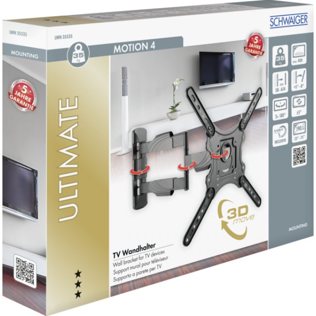 Soporte De Pared Para Tv Schwaiger De Hasta 75 ", 2 Juntas Máx. 35 Kg Negro