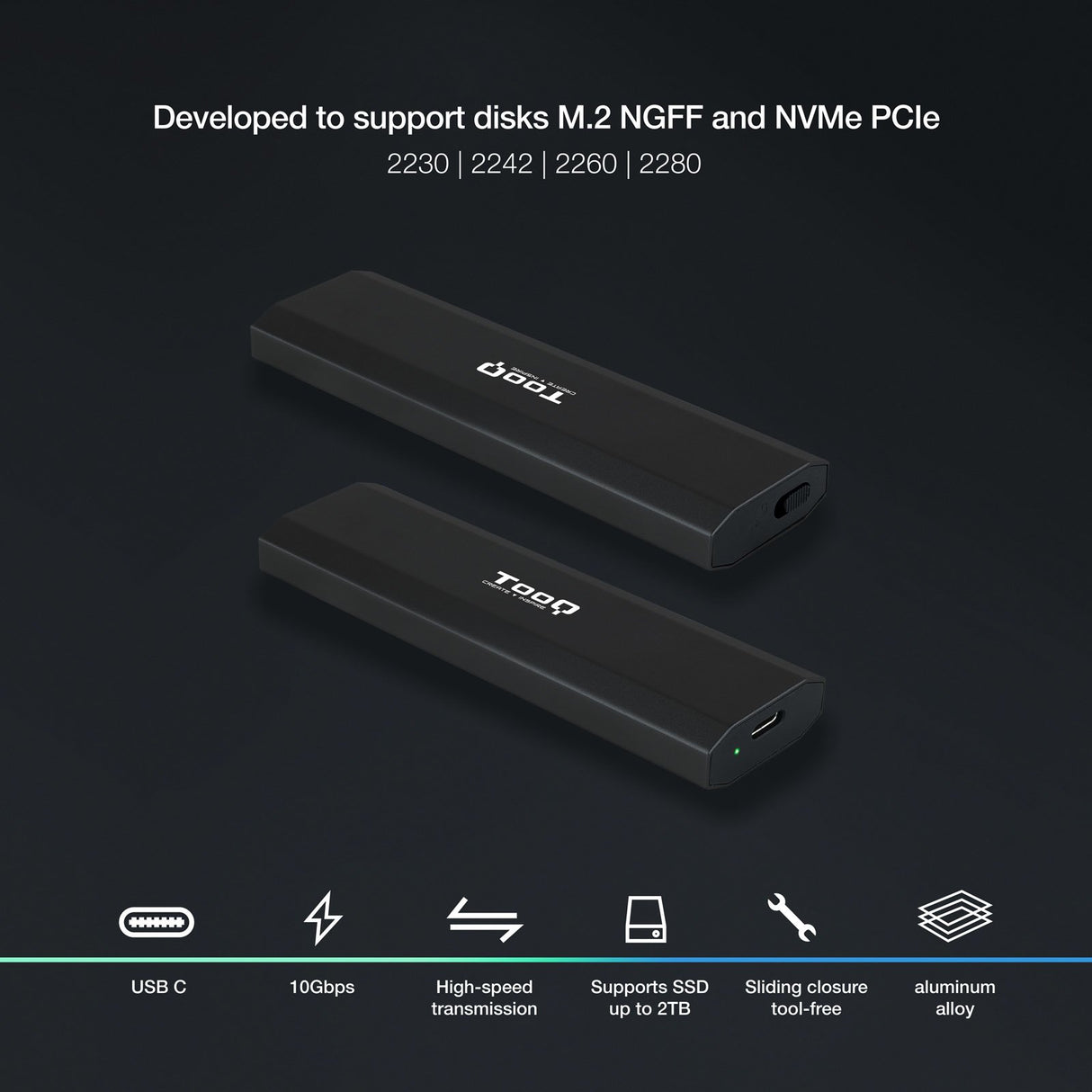 EAN 8433281011427 - TooQ Shura Caja externa para unidad de estado sólido (SSD) Negro M.2 imagen 2
