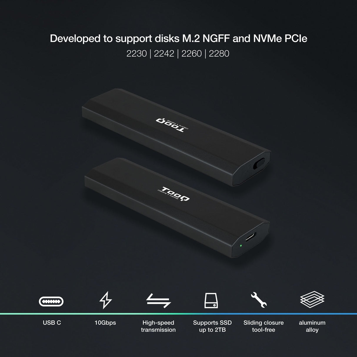 Tooq Shura Carcasa Externa Ssd M.2 Ngff/Nvme Usb-C 3.1 Gen2