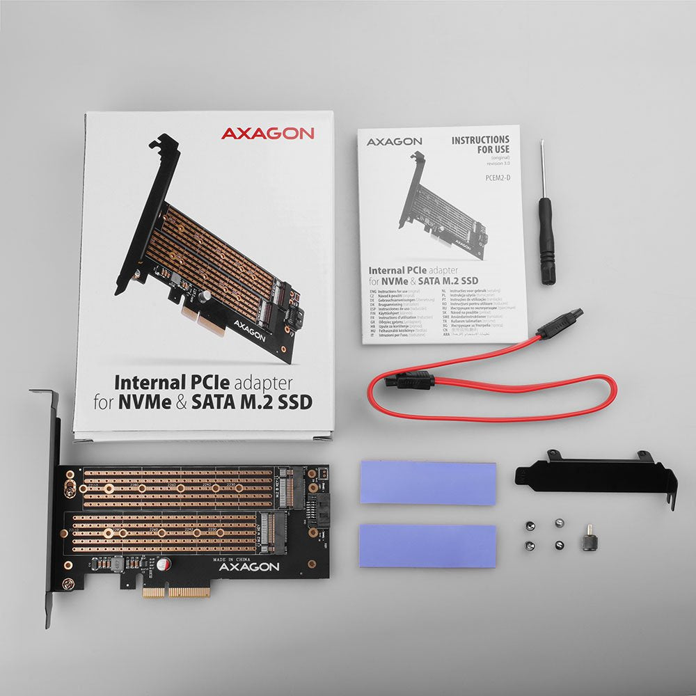 Axagon Pcem2-D Tarjeta Pcie X4 - M.2 Nvme M-Key + Sata B-Key Sata Interno