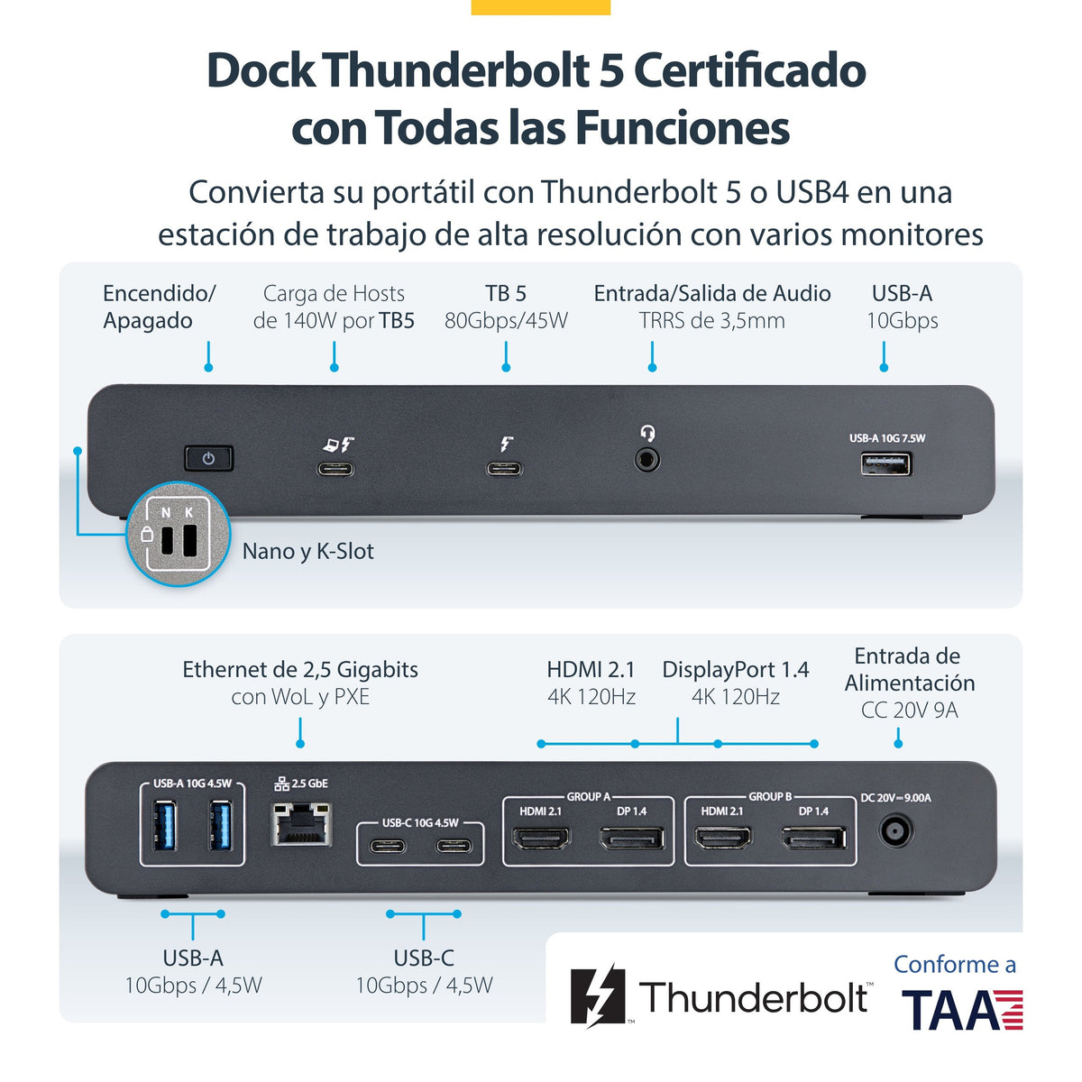 EAN 65030921879 - StarTech.com 206UE-TB5USB4DOCK base para portátil y replicador de puertos Alámbrico Thunderbolt 5 Negro, Gr imagen 7