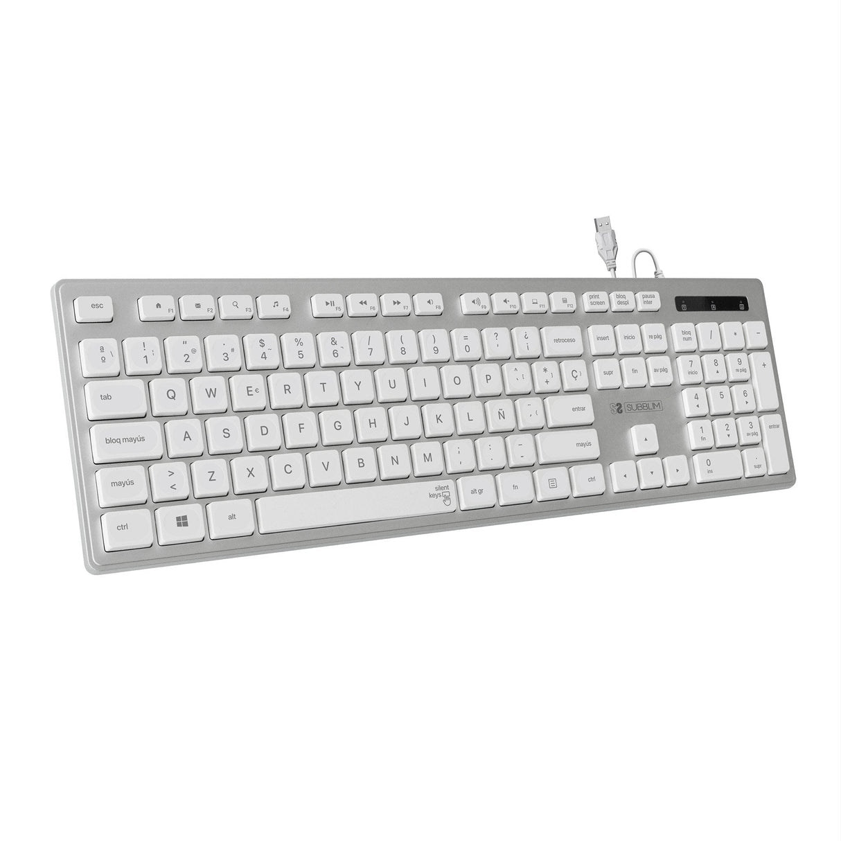 Teclado Subblim Wired Ergo Keys Silent Flat Hq Plata