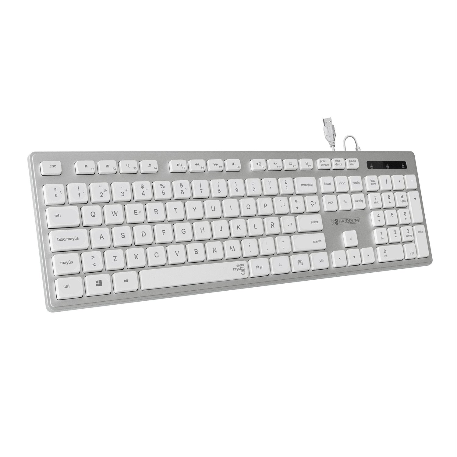 Teclado Subblim Wired Ergo Keys Silent Flat Hq Plata