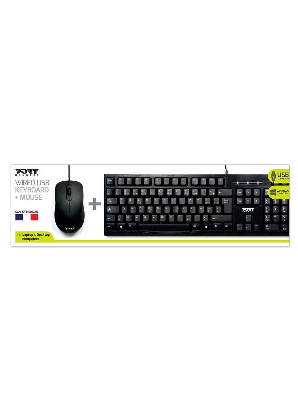 Port Designs Pack Keyboard + Mouse Budget - Wired - Fr