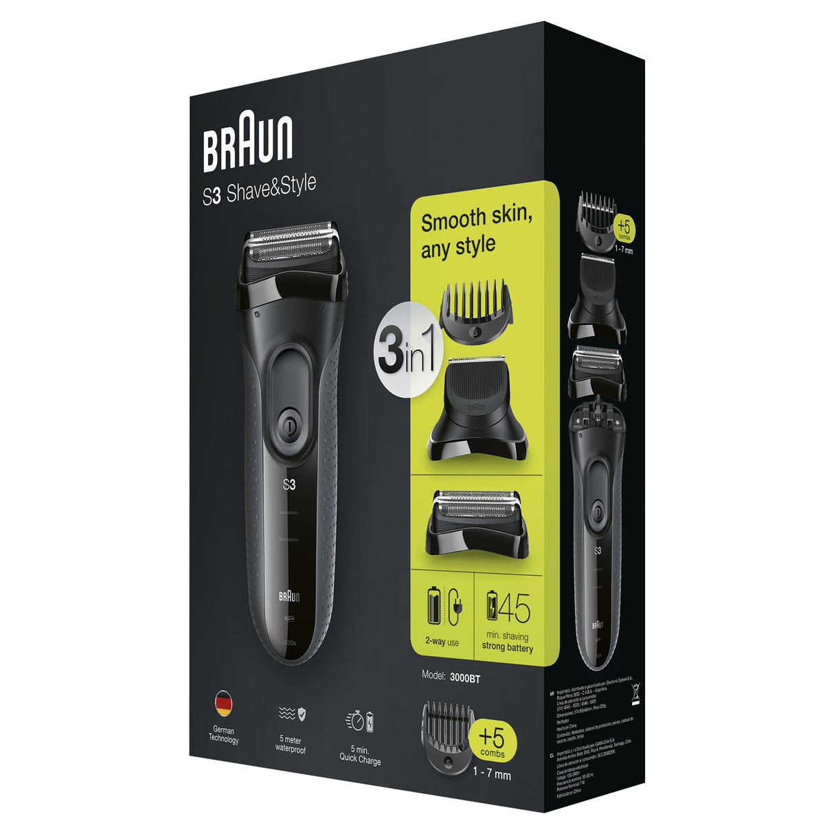 Braun Series 3 3000bt Máquina De Afeitar De Láminas Recortadora Gris