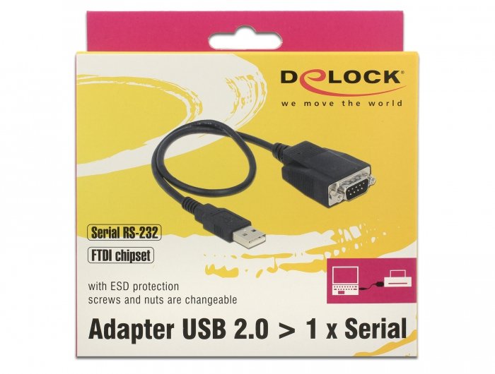 Delock 62958 Adaptador Usb 2.0 Tipo-A Macho > 1 X Serial Rs-232 Db9 Macho Con Tornillos Y Tuercas Protección Esd