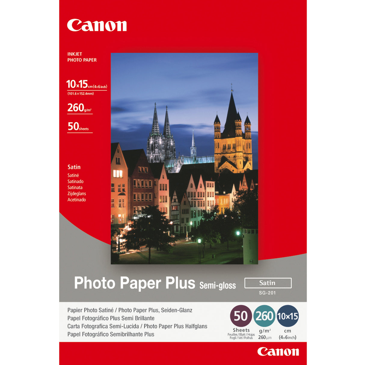 Canon Photo Paper Plus Sg-201satinado Semibrillante101.6 X 152.4 Mm260 G/M50 Hoja(S) Papel Fotogrfico Brillantepara Pixma Ip3680, Ip4820, Ip4850, Mg8250, Mp198, Mp228, Mp245, Mp252, Mp258, Mp476, S450