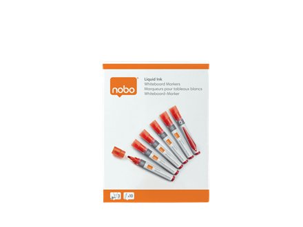 Nobo Caja De 10 Rotuladores Para Pizarra Blanca - Punta Redonda 3mm - Tinta Liquida - Nivel De Tinta - Color Rojo
