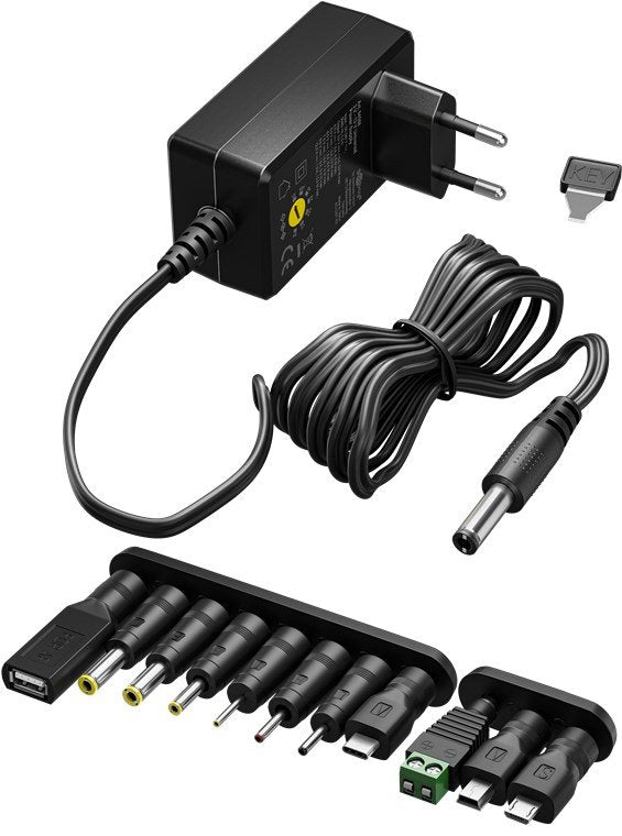 Goobay Universal Suministro De Energía, 36 Vatios Negros, 5v - 15v, Máx. 2.4a, Incluido 11 Adaptadores 74436
