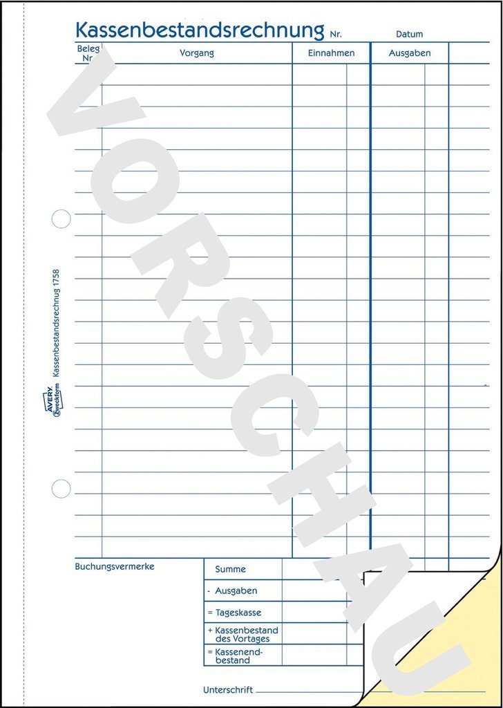 Avery Zweckform Kassenbuch - 40 Hoja - A5 (148 X 210 Mm)