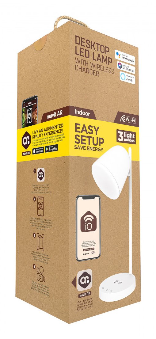 Lampara Sobremesa Muvit Io Wifi Blancos + Base Carga Inalambrica