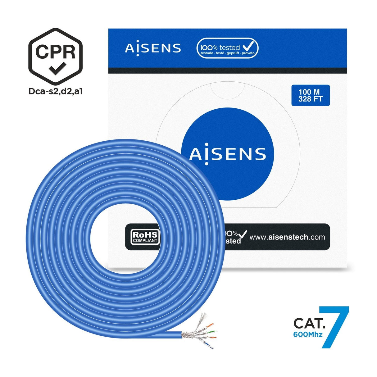 Aisens Bobina Cable Rj45 Lszh Cpr Dca Cat.7 600 Mhz S/Ftp Awg23 - 100m - Azul