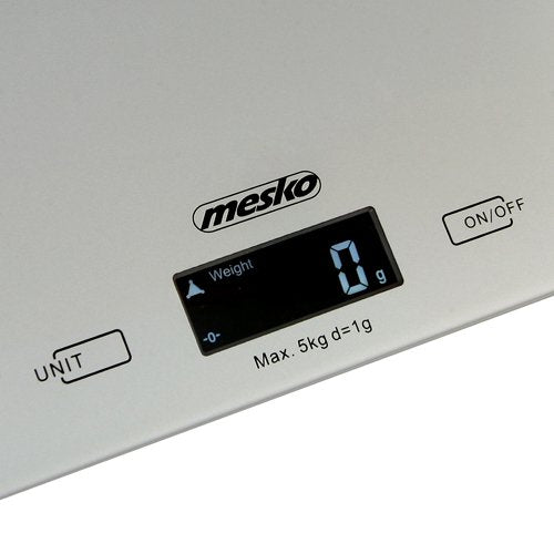 Báscula De Cocina Mesko Ms 3145, Capacidad 5 Kg, Pantalla Lcd Grande, Cero Autoapagado, Silvera