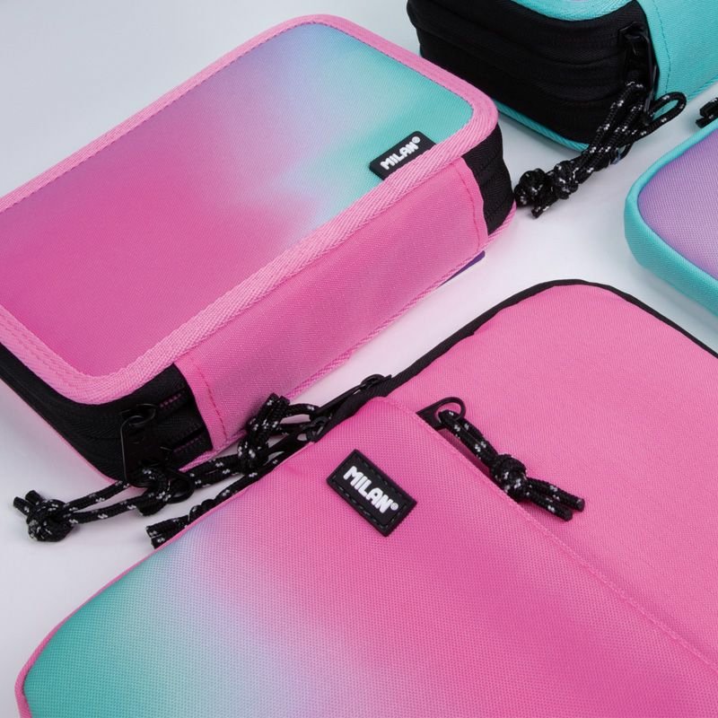 Milan Sunset Plumier De 3 Pisos Con Goma De Borrar, Sacapuntas, Lapiz, 3 Boligrafos Capsule, Regla, 12 Lapices De