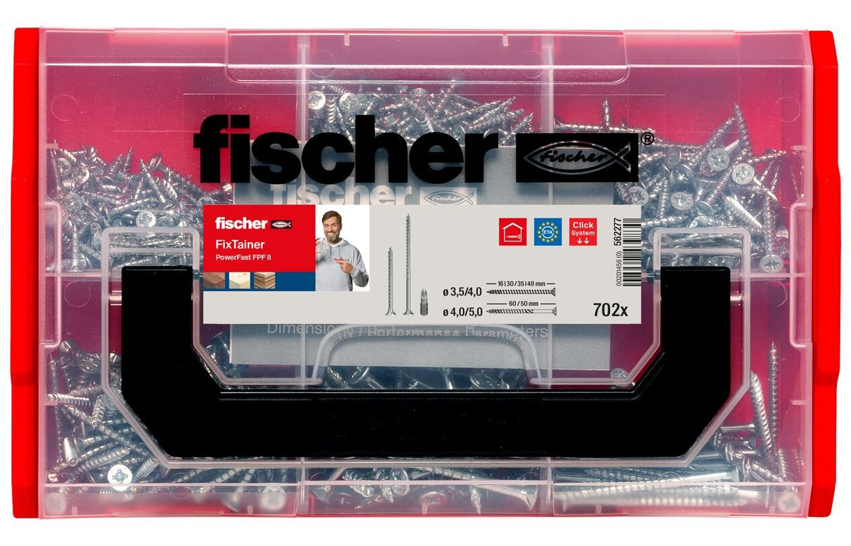 Fischer Fixtainer Powerfast Ii Cabeza Avellanada Pz, Juego De Tornillos 702 Piezas, Rosca Parcial Y Total, Galvanizado 562277