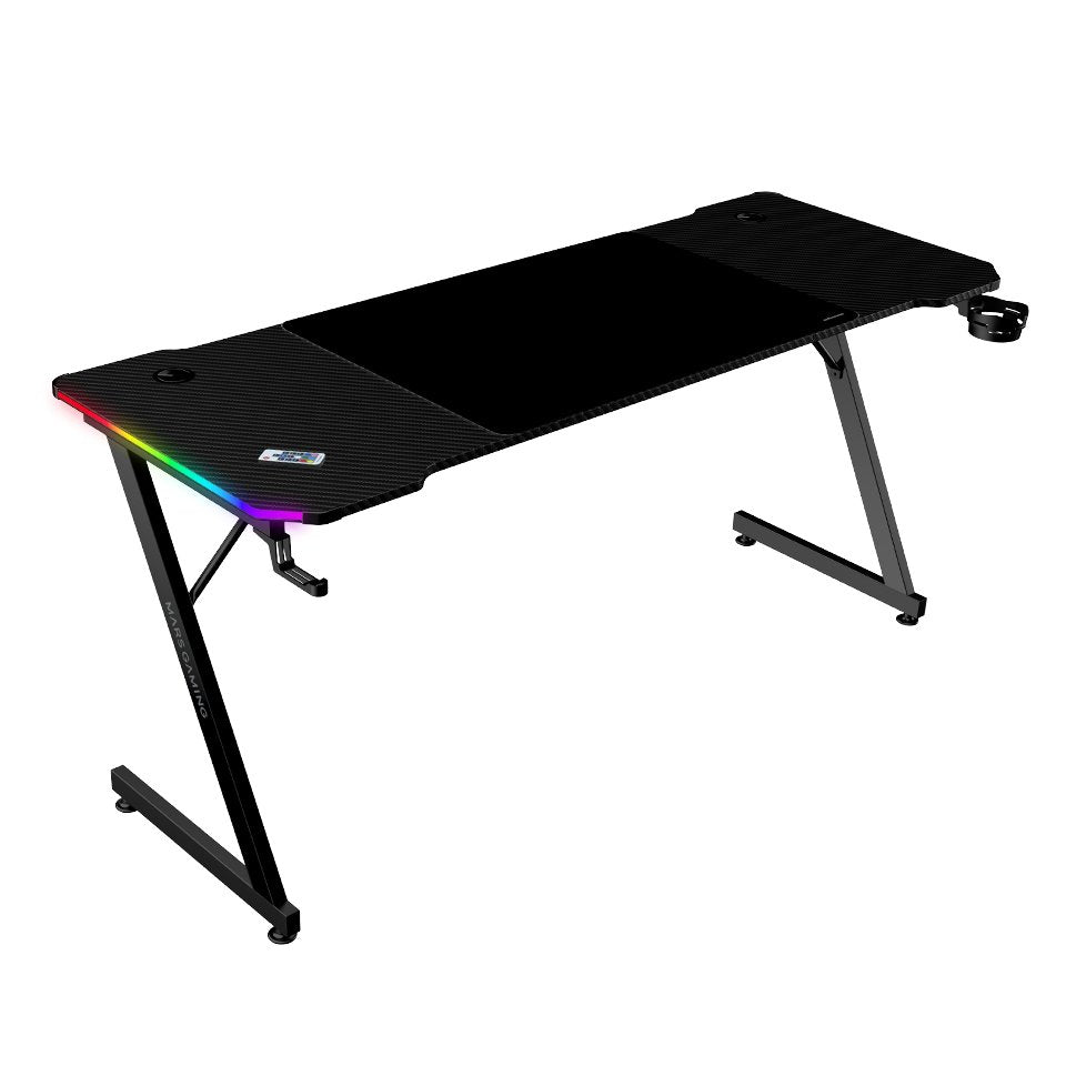 Mesa Gaming Mgd-X160 Rgb Negro Mars Gaming 160x60/ Alfombrilla Xxl/ Soportes Externos Para Bebidas Y Auriculares/ Gestión De Cables/ Iluminación Argb Con Mando