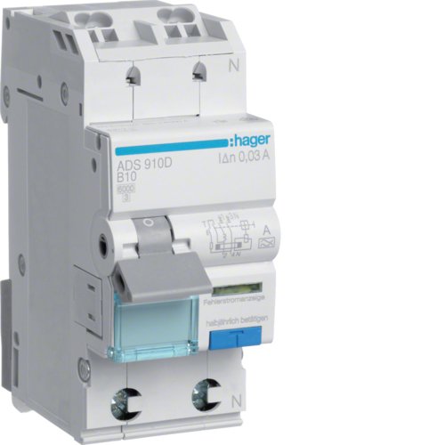 Hager Fi-Ls 1p+N 6ka B-10a 30ma Ads910d ** Typ A Quickconnect
