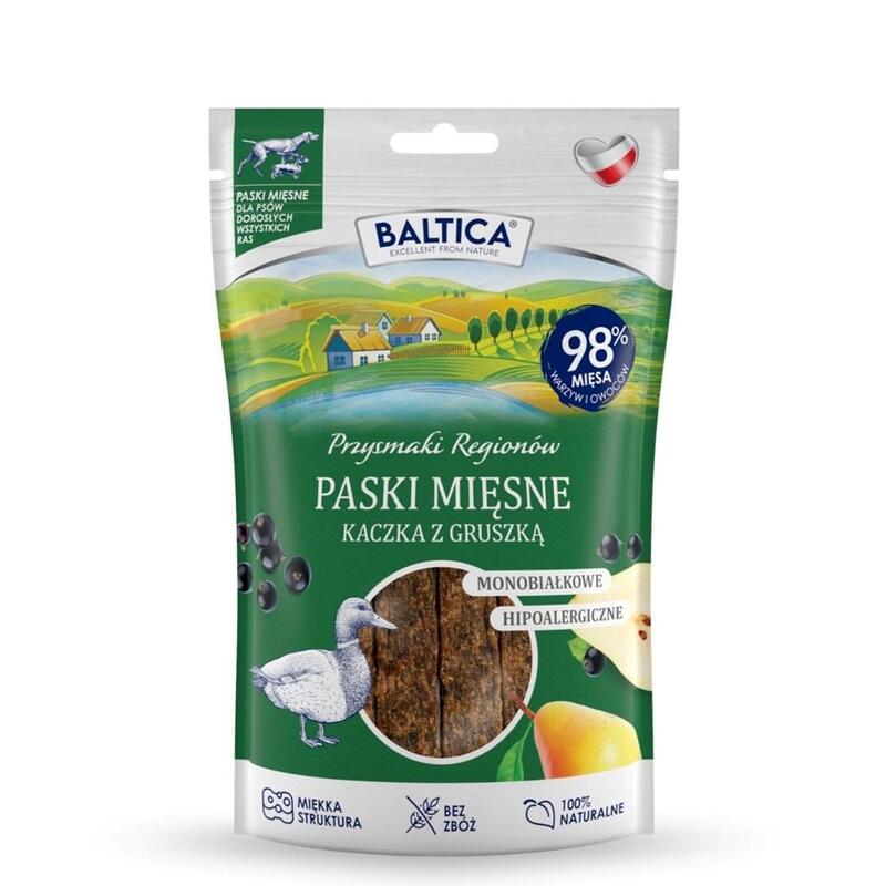 Baltica Przysmaki Regionów Tiras De Carne Pato Con Pera Premio Para Perros 90 G