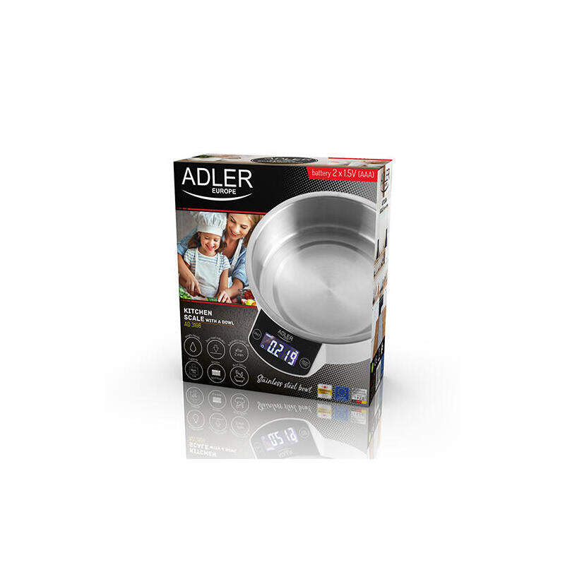 Báscula De Cocina Adler Ad 3166 Con Cuenco, Blanco