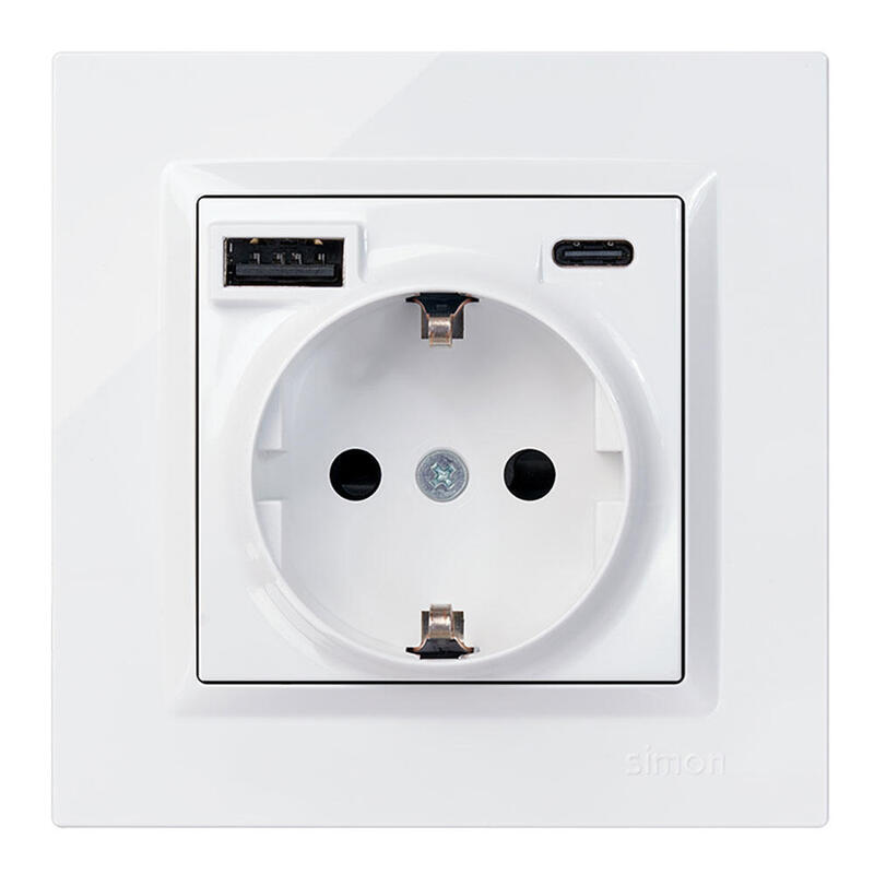 Base Enchufe Schuko + Usb A + C 10,5 W 16 A 250 V~, Simon 10, Blanco