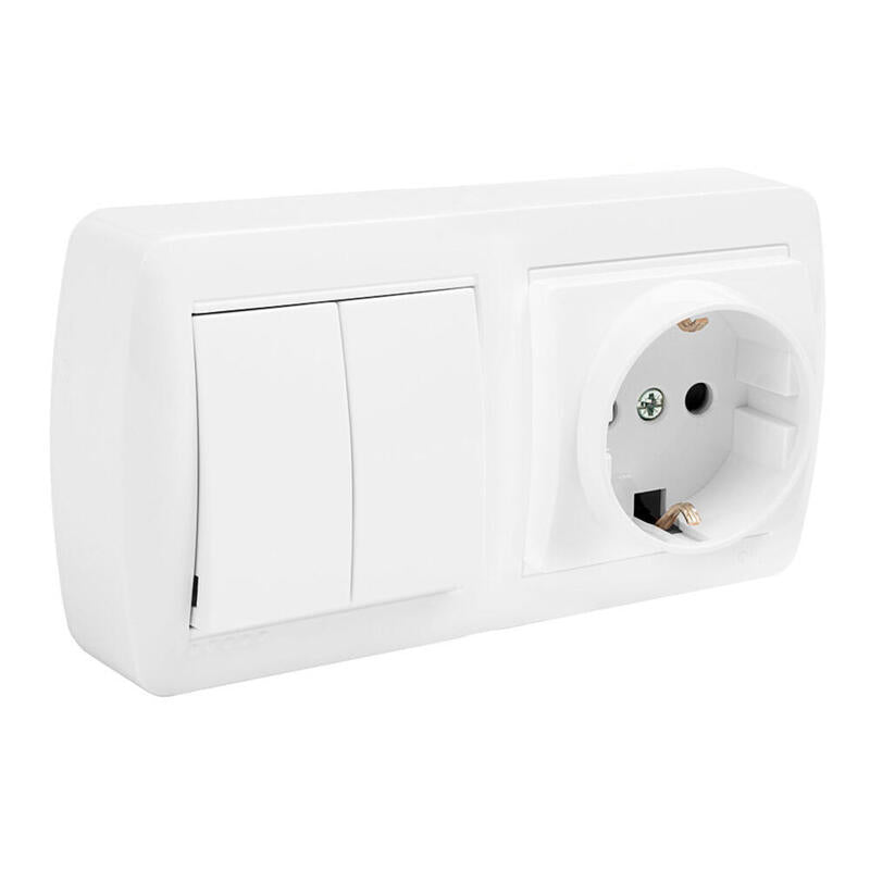 Base 2p+T Tipo F Bipolar Con T/Tl, Doble Conmutador Y Con Obturador Superficie Mural 148 X 72 X 42 Mm