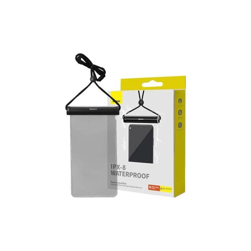 Baseus Aquaglide Universal Waterproof Case Ipx8 Up To 7.2 Inch Phone, Black/ Transparent (Bs-Pc030)