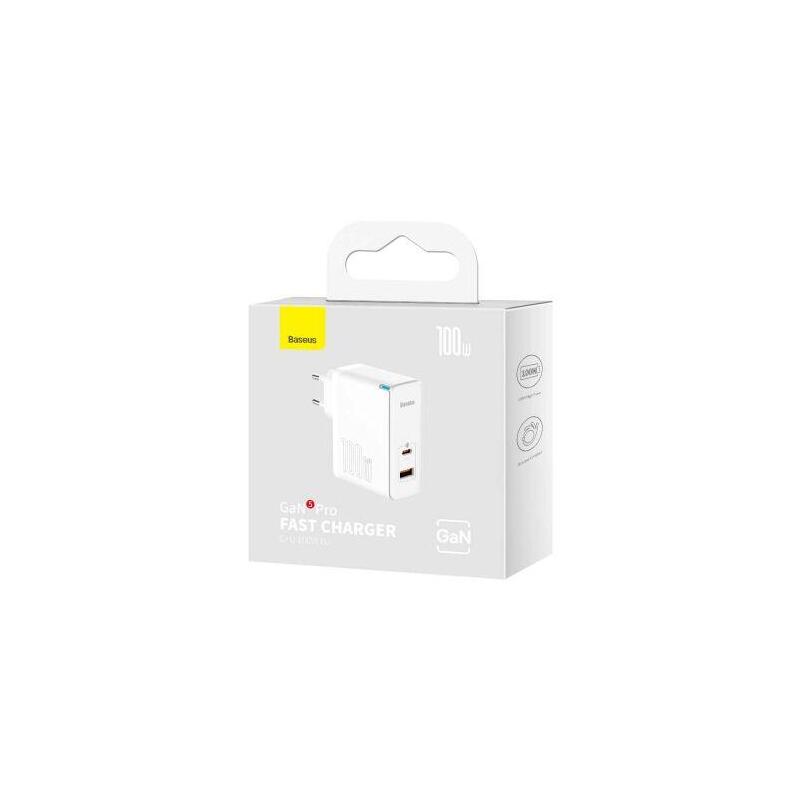 Baseus Gan5 Pro, Usb-C + Usb, 100w + Kabel (Biala)