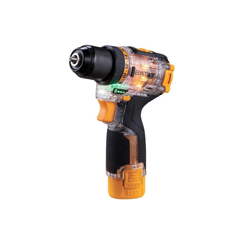 Batavia 12v Brushless Transparent Cordless Drill (1 X Battery 2ah 1 X Charger 1.5a) In Storage Case