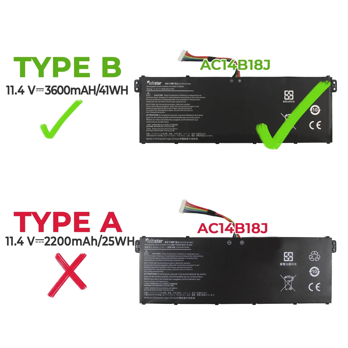 Batería Para Portátil Acer Aspire V3-371 Ac14B13J Ac14B18J Ac14B18K 11.4V 3600Mah