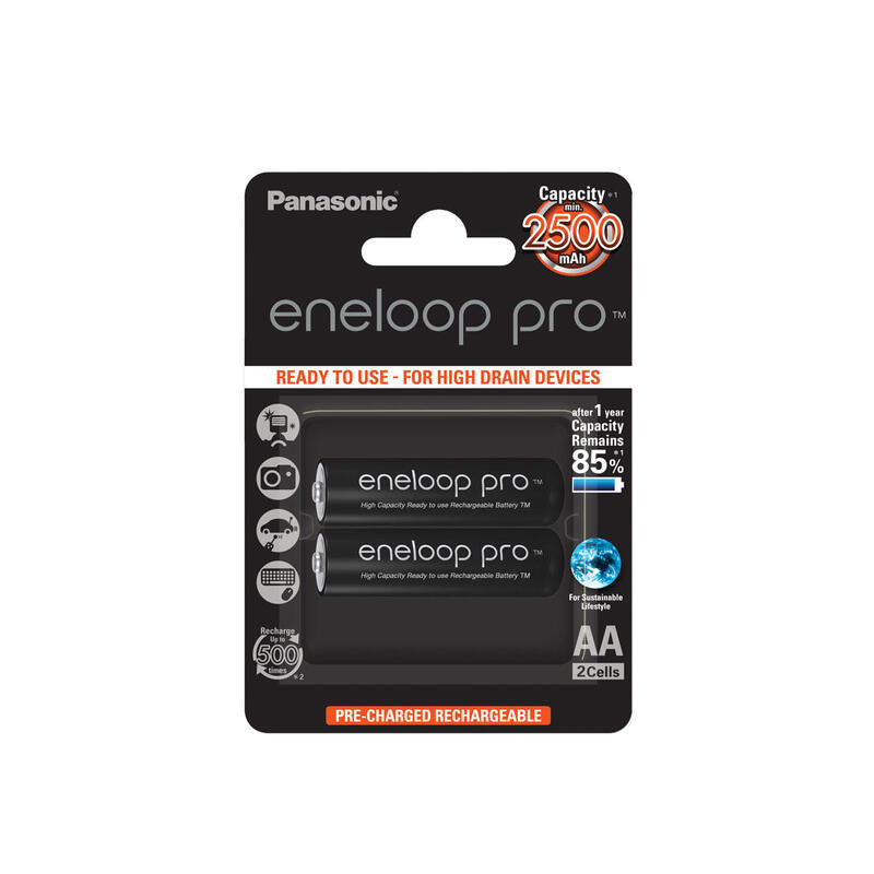 Baterías Recargables Panasonic Eneloop Pro Aa 2500 Mah 2 Szt (Bk-3hcde/2cp)