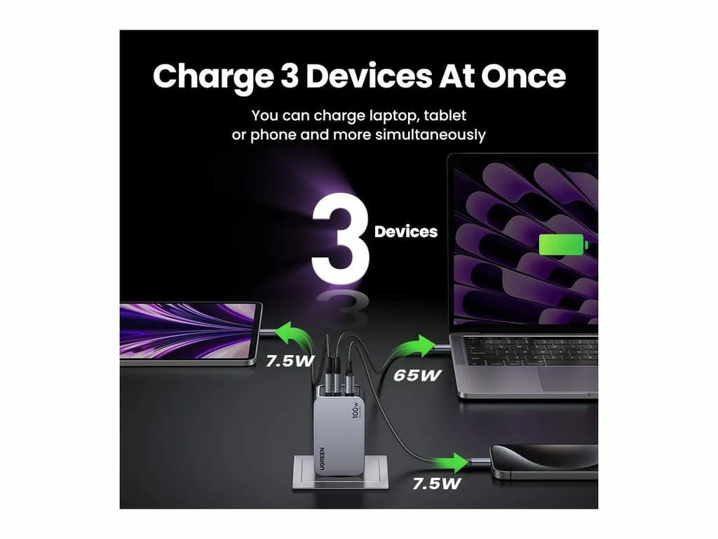 EAN 6941876228744 - Ugreen Nexode Pro EU 3-Port GaN PD Fast Charger With USB-C Cable Universal Negro, Gris Corriente alterna imagen 5