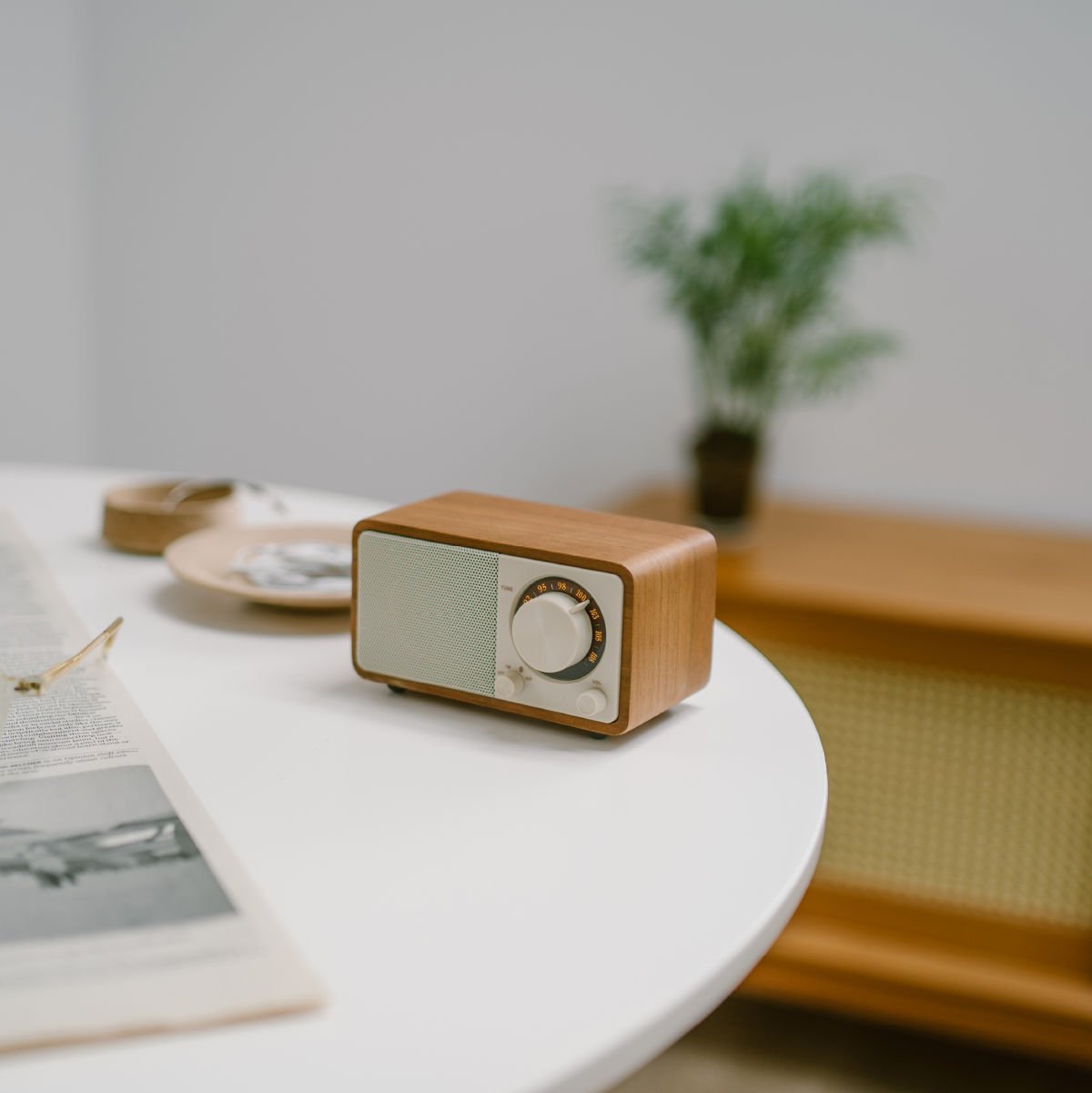 Sangean Wr-7 Plus Cerezo Natural Radio Con Mueble De Madera Fm Bluetooth Aux