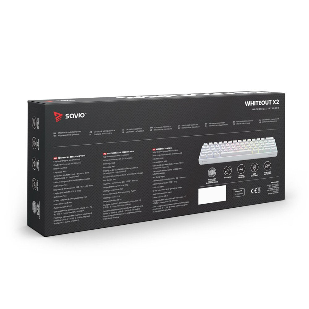 EAN 5901986049357 - Savio WHITEOUT X2 PEACH teclado Juego USB QWERTY Inglés internacional Blanco imagen 16