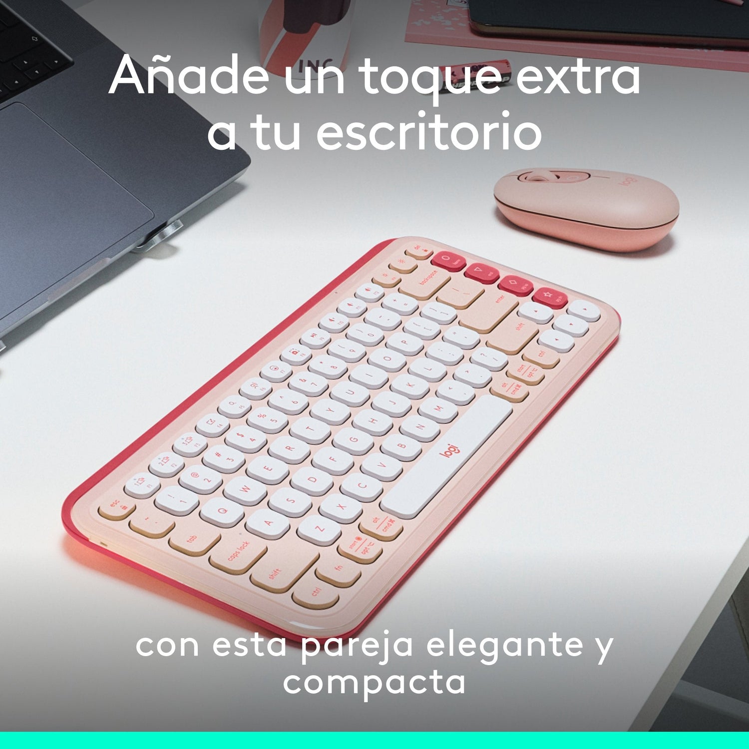 Teclado Español + Ratón Logitech Pop Icon Combo, Bluetooth - Rosa