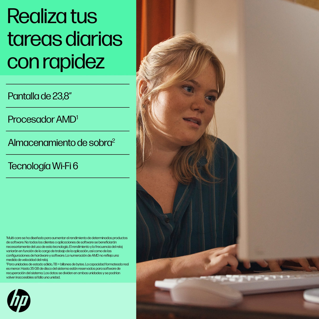 All In One Hp 24-Cr0161ns 23,8" Ryzen 5 7520u 16gb 512gb Ssd, Amd Radeon 610m, Sin Sistema Operativo, Blanco
