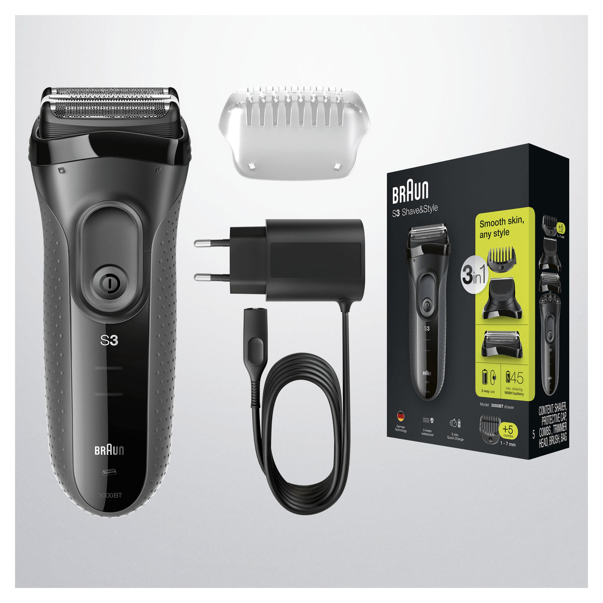 EAN 8006540835265 - Braun Series 3 3000BT Máquina de afeitar de láminas Recortadora Gris imagen 5