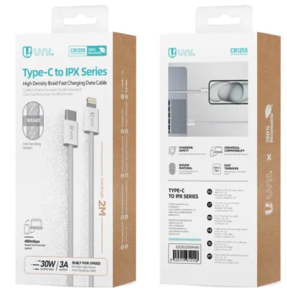EAN 8435719612558 - UNICO CB1255 cable de conector Lightning 2 m Blanco imagen 2