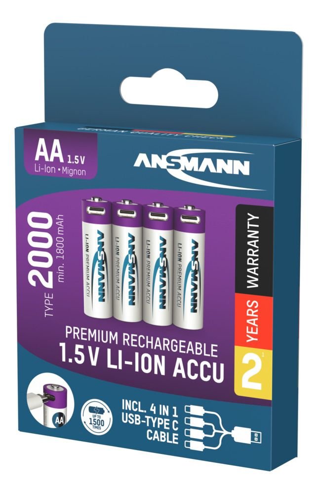 Ansmann 1312-0036 Baterías Recargables Mignon Tipo Aa 2000 (Min. 1800 Mah) Pack De 4