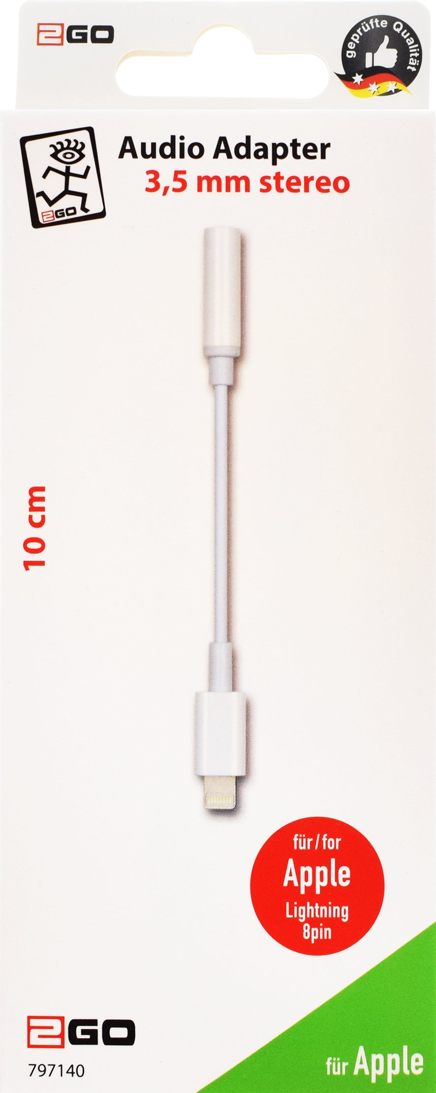 EAN 4010425971409 - 2GO 797140 cable de audio 0,1 m 3,5mm Lightning Blanco imagen 2