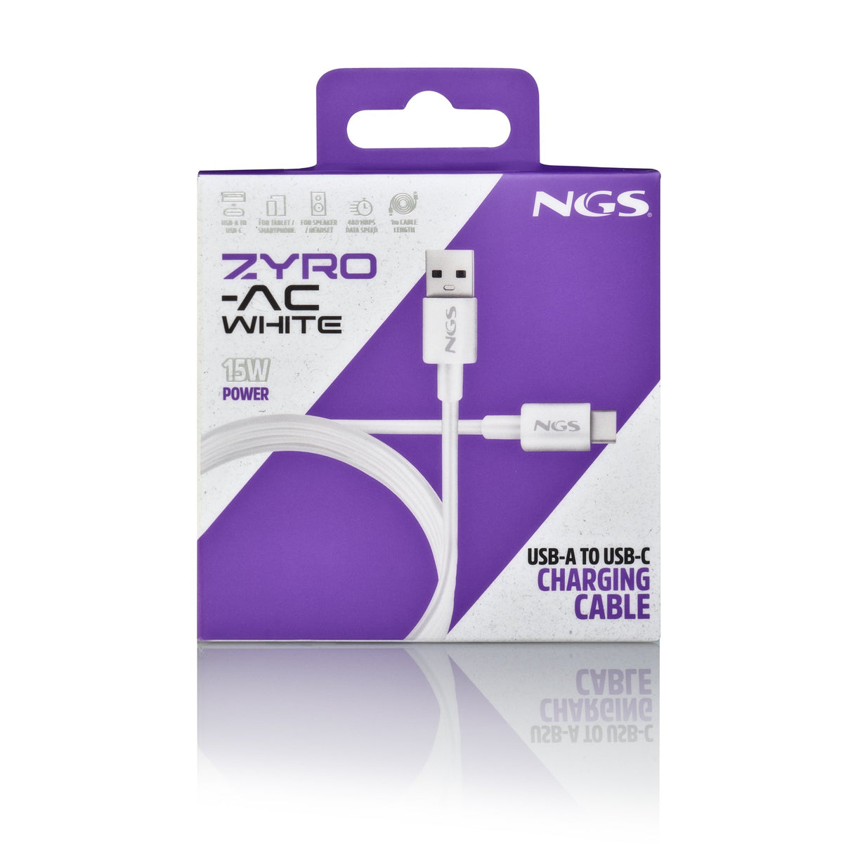 EAN 8435430627336 - NGS ZYRO-AC cable USB USB 2.0 1 m USB A USB C Blanco imagen 6