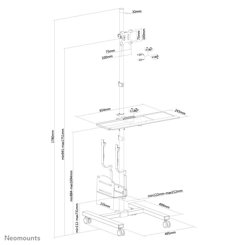 Newstar Puesto De Trabajo Móvil Para Monitor/Tv