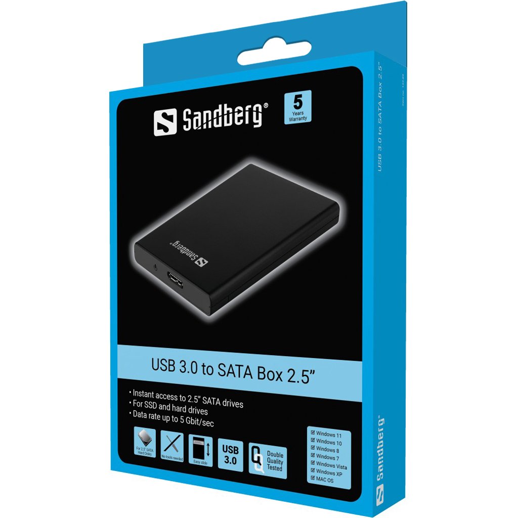 Sandberg Usb 3.0 To Sata Box 2.5'', Caja De Disco Duro/Ssd, 2.5", Sata, 5 Gbit/S, Negro