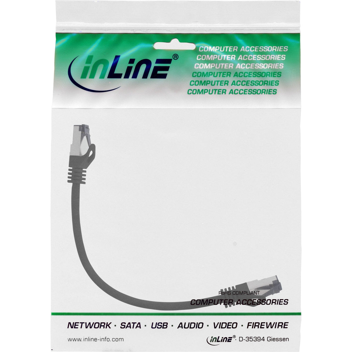 Cable De Red Inline S/Ftp Pimf Cat.8.1 Libre De Halógenos 2000mhz Negro 0.25m