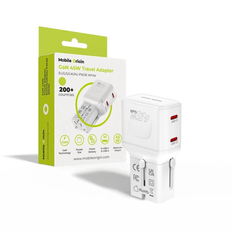 Mobile Origin 45w Travel Adapter Eu/Us/Uk/Au Pw26, White