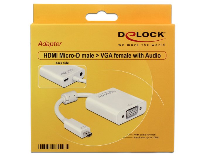 Delock Cable Adaptador Micro Hdmi-D Conector Macho > Vga Conector Hembra Con Audio Blanco