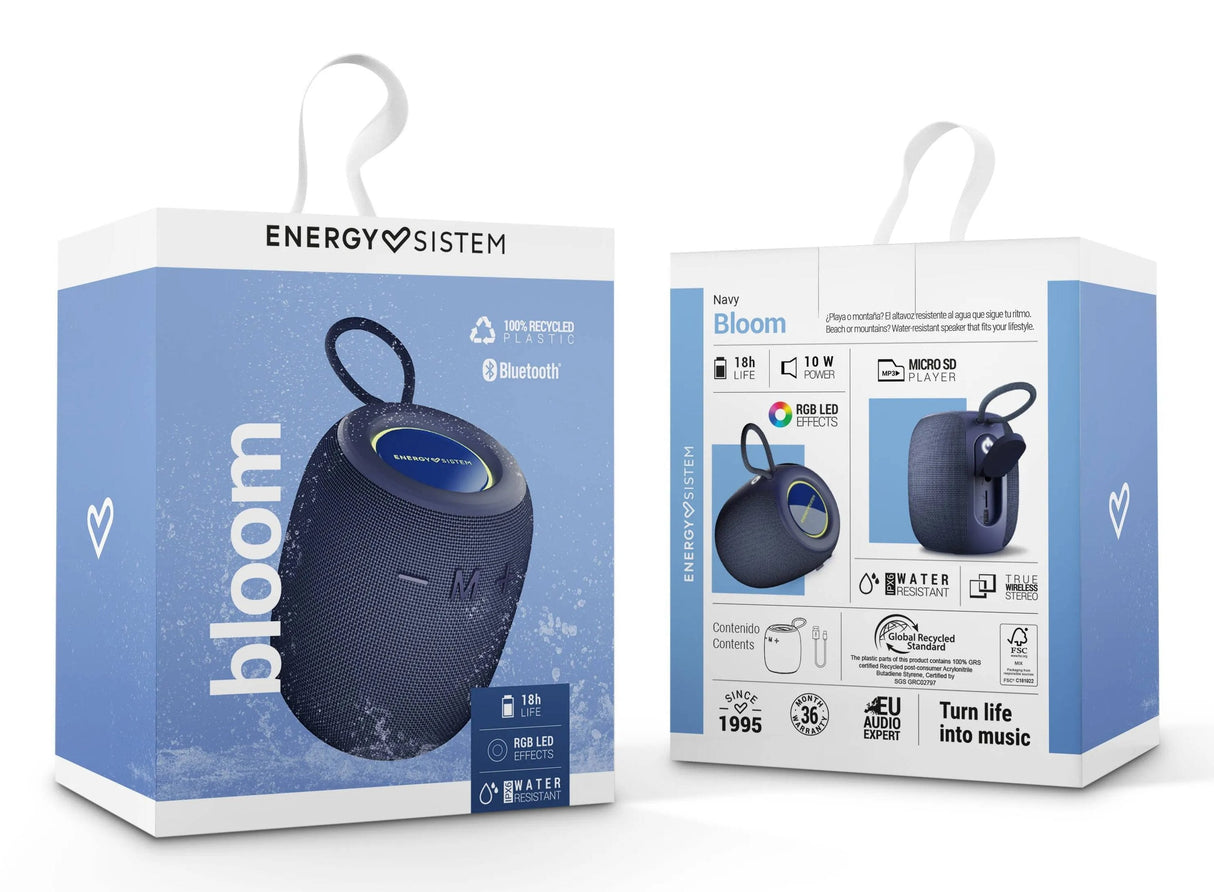 Altavoz Bluetooth Energy Sistem Bloom 18h De Bateria - Luces Led - Tecnologia True Wireless Stereo - Ipx6 - Azul
