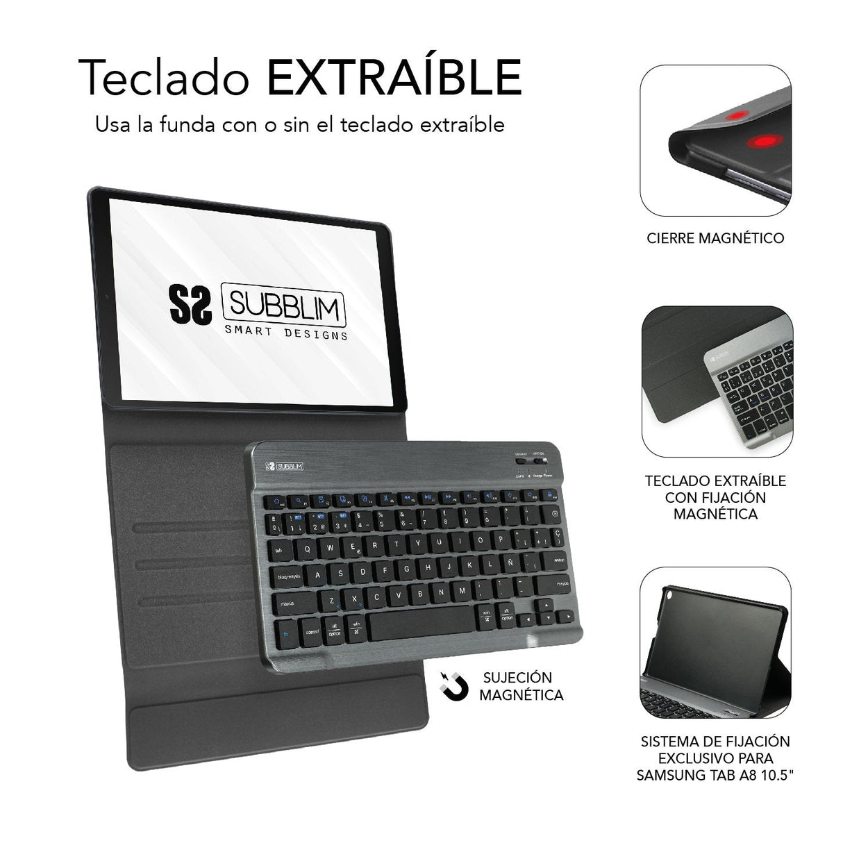 Funda Tablet Subblim Keytab Pro + Teclado Bluetooth Para Samsung Tab A8 10.5" X200/205 Black